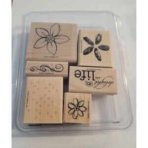 Stampin' Up! Delight in Life Set of 6 Retired Floral Wood Mounted Rubber Stamps